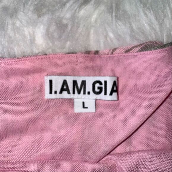 I.AM.GIA Womens Mesh Ruched Parton  Lined Tube Top Crop Pink Stretchy Size L Y2K - Picture 5 of 11